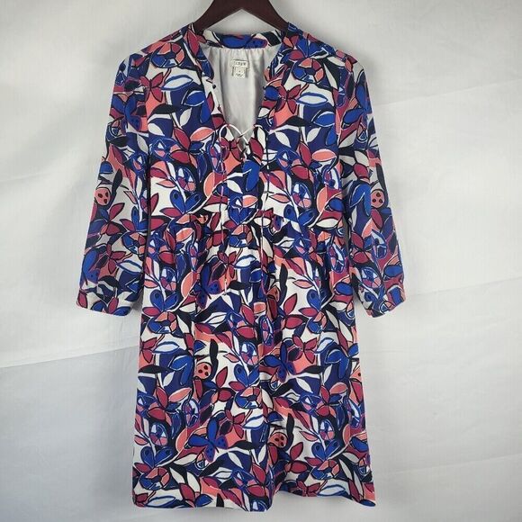J Crew Womens Lace Up Butterfly Print Dress Size Small Blue Abstract Artsy Work - Picture 2 of 9